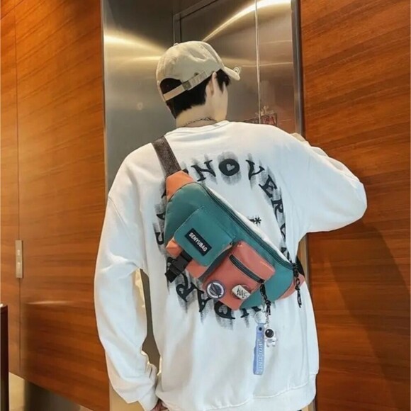 Men's chest bag colorblock fannypack belt bag hiking fashion travel accessory - Picture 5 of 6